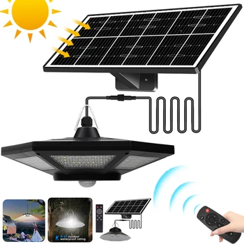 Солнечные подвесные светильники, наружный 180-светодиодный солнечный свет с дистанционным водонепроницаемым датчиком движения, солнечная люстра для гаража, патио, сарая