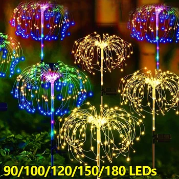 Солнечные Фейерверковые фонари LED Dandelion Fairy Light 90/120/150/180 светодиодов в форме гирлянды DIY для наружного декора сада, газона и ландшафта