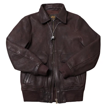 Темно-коричневая весенняя куртка A2 в стиле милитари, мужская куртка размера плюс 5XL из натуральной овчины, авиационное пальто из натуральной кожи