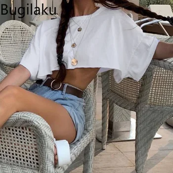 Уличная одежда Bugilaku, модные футболки, женские футболки с круглым вырезом и рукавом 