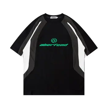Уличный бренд в американском стиле, спортивная футболка с контрастным буквенным принтом, топы с короткими рукавами и круглым вырезом, мужские летние