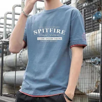 Хлопковая летняя мужская футболка с коротким рукавом и круглым вырезом, свободные универсальные топы с буквенным принтом, повседневные модные топы оверсайз
