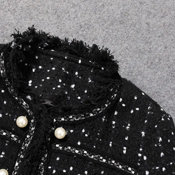 Черный твидовый пиджак весна / осень / зима женская куртка пальто классические женские дикие женские яркие твидовые куртки с проволочной оплеткой 3
