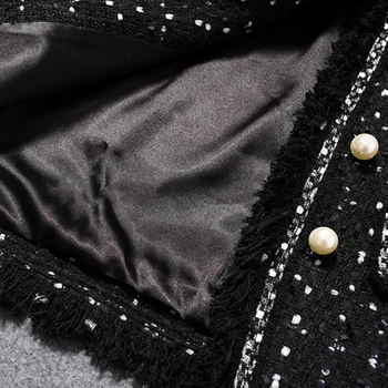 Черный твидовый пиджак весна / осень / зима женская куртка пальто классические женские дикие женские яркие твидовые куртки с проволочной оплеткой 4