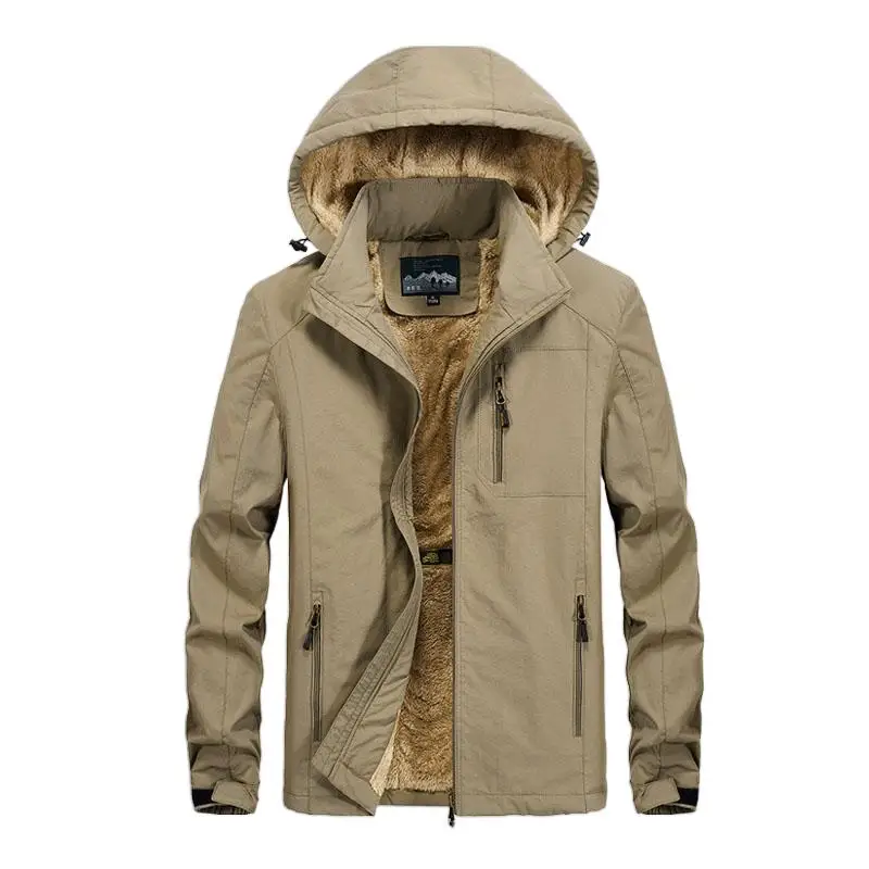 Повседневная съемная куртка-бомбер с капюшоном, мужская ветрозащитная куртка на теплой шерстяной подкладке, Зимняя парка с наполнителем из шерсти, мужское пальто