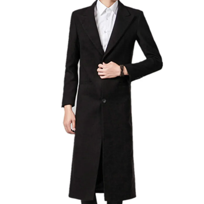 Мужские шерстяные пальто Осень-зима, новые однотонные мужские длинные шерстяные пальто высокого качества, черные Роскошные шерстяные пальто Мужские 1