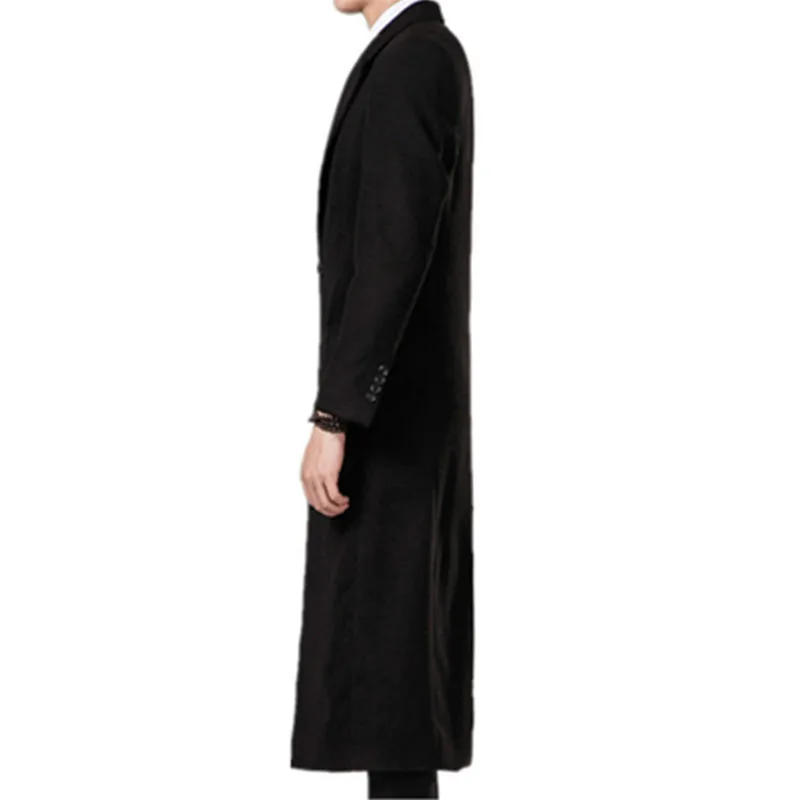 Мужские шерстяные пальто Осень-зима, новые однотонные мужские длинные шерстяные пальто высокого качества, черные Роскошные шерстяные пальто Мужские 4