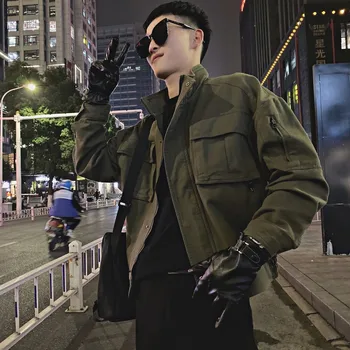 2022 Мужская вельветовая куртка Корейская модная Свободная весенне-осенняя мужская повседневная куртка-карго в стиле ретро, однотонная мужская верхняя одежда W86