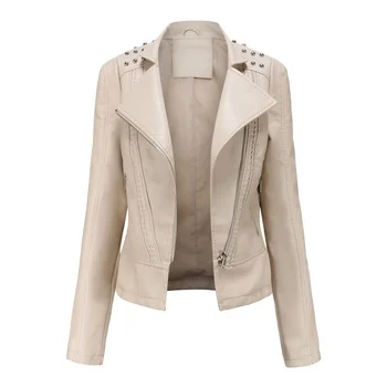 2023 Новая весенне-осенняя женская кожаная одежда на молнии, женская куртка, приталенное маленькое пальто, женская мотоциклетная одежда из искусственной кожи.