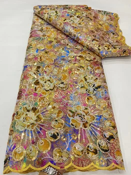 2023 Французская сетка Фиолетовые кружевные ткани Вышивка Блестками Тюль Дизайн Африканская ткань для женских вечерних платьев 5 ярдов швейных метров 2