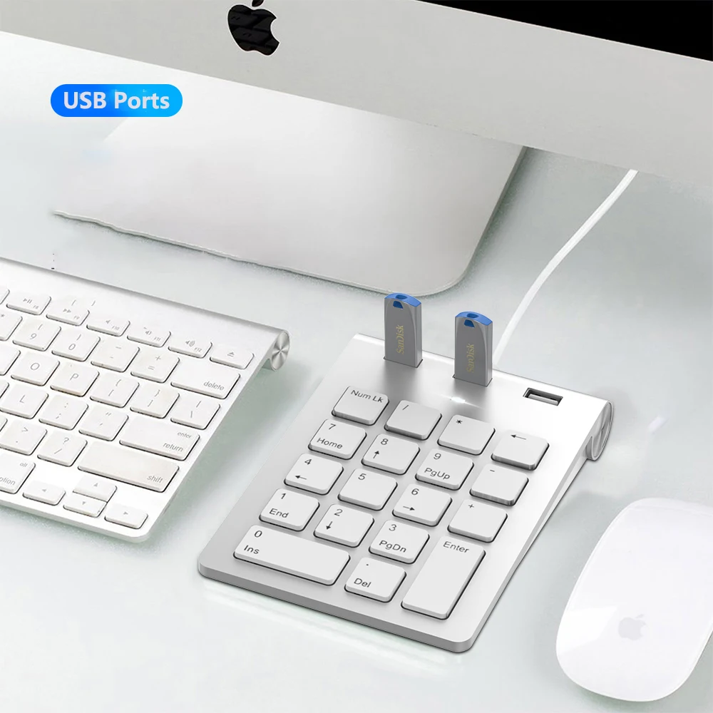 Мини-цифровая клавиатура, клавиатура с 18 клавишами, цифровая клавиатура, цифровая клавиатура с 3 портами, USB-концентратор для ноутбука, настольный ПК, ноутбук 5