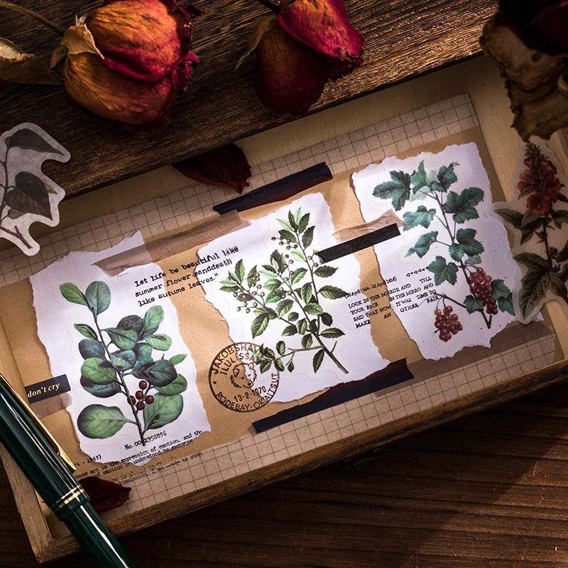20 упаковок оптовых наклеек большого размера цветы растения ретро ботаническая иллюстрация литературный коллаж наклейки разноцветные 3