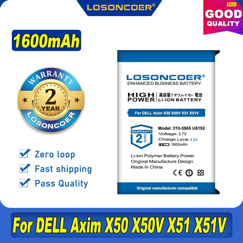 100% Оригинальный Аккумулятор LOSONCOER 1600 мАч Для DELL Axim X50 Axim X50V Axim X51 Axim X51V 310-5965 U6192