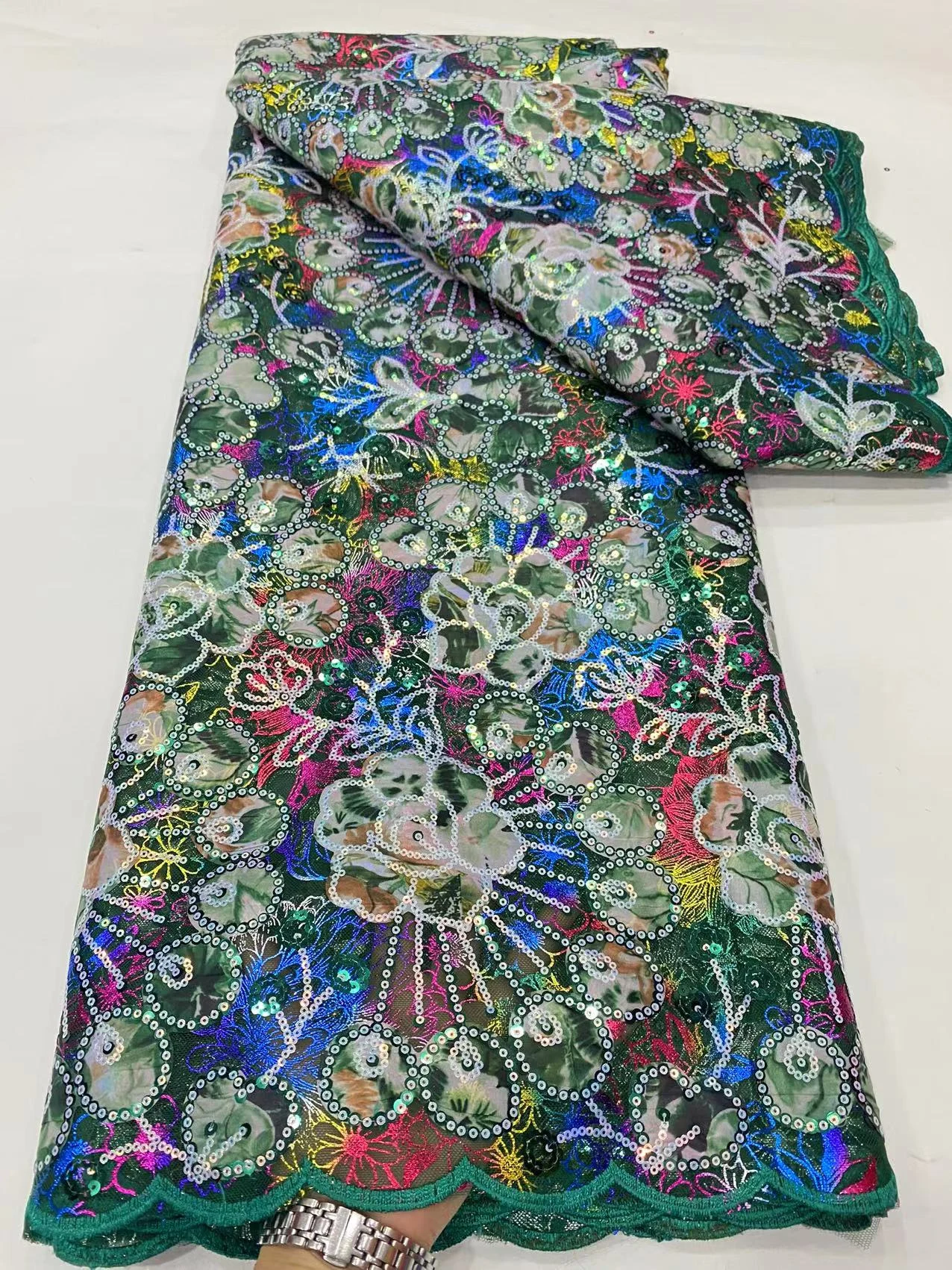 2023 Французская сетка Фиолетовые кружевные ткани Вышивка Блестками Тюль Дизайн Африканская ткань для женских вечерних платьев 5 ярдов швейных метров 1