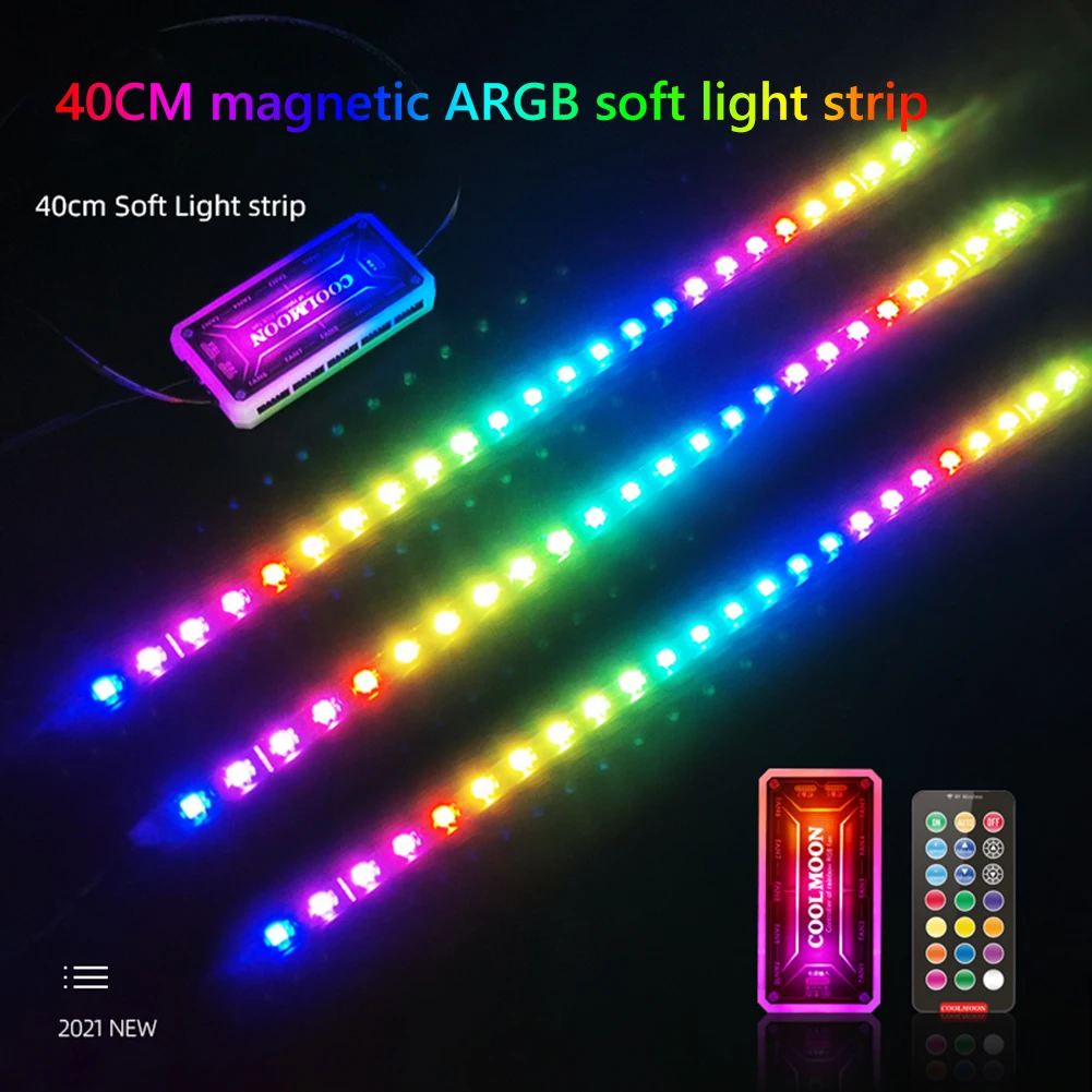 COOLMOON PC RGB LED Strip Light для Материнской Платы с 3-Контактным RGB/5V ARGB Заголовком Компьютерный Корпус DIY Lighting 40cm Lamp Strip