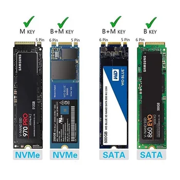 M.2 NVME SSD к Корпусу USB 3.1 с Двойным Протоколом 10 Гбит/с M2 NVMe Box PCIe NGFF Адаптер Корпуса SATA M2 NVMe с OTG-Кабелем для M2 SSD 4