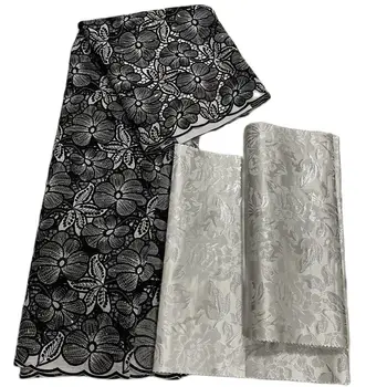 Африканская высококачественная вышивка блестками, французский тюль, кружевная ткань для свадебного платья, 5 ярдов кружева + Sego Gele, 2 шт./пакет 2