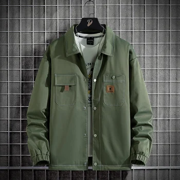 Весенне-осенние мужские новые куртки для мужчин армейского зеленого цвета, модный бренд уличной одежды, свободные пальто-поло с несколькими карманами, L-9XL