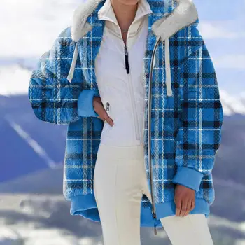 Зимнее пальто, толстая градиентная шапка с капюшоном, очень теплый кардиган с завязками, эластичная манжета, плюшевое женское пальто для катания на лыжах