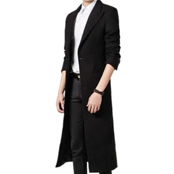 Мужские шерстяные пальто Осень-зима, новые однотонные мужские длинные шерстяные пальто высокого качества, черные Роскошные шерстяные пальто Мужские 2