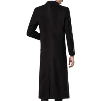 Мужские шерстяные пальто Осень-зима, новые однотонные мужские длинные шерстяные пальто высокого качества, черные Роскошные шерстяные пальто Мужские 3
