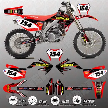 Наборы Графических Наклеек для HONDA CRF250X 2004-2019 MOTO MX Motocross Dirt Pit Bike Parts 2007 2008 GEICO STYLE