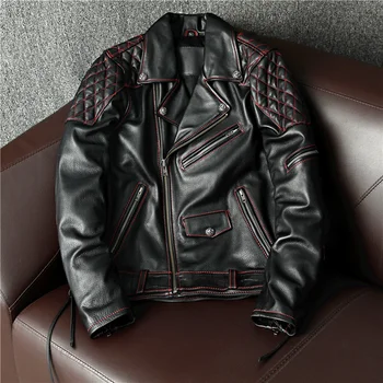 Натуральная овечья кожа роскошного бренда real Brand new cool motor biker jacket.тонкое пальто из натуральной воловьей кожи rider.модная кожаная куртка с заклепками.