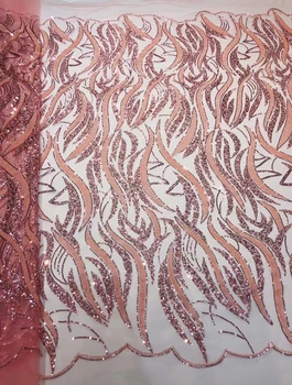 Новейшая африканская тюлевая ткань ручной работы с бисером и роскошными алжирскими пайетками и сетчатым кружевом Вечернее платье для свадебной вечеринки