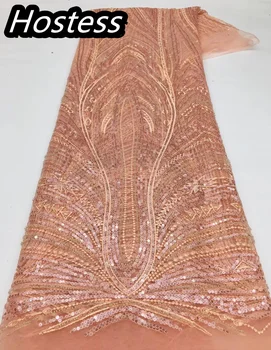 Новейшая европейская высококачественная современная вышивка, сетчатое кружево, блестящие пайетки, 3D тюлевое кружево с бисером, ткань для вечернего платья