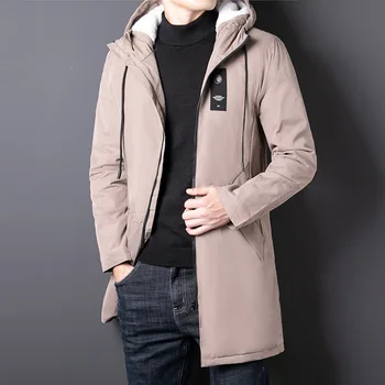 Новый стиль мужская плюшевая куртка тренч мужская куртка средней длины с плюшевым капюшоном красивое пальто для мужчин