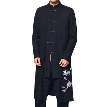 Осенняя мужская длинная куртка в китайском стиле, Модный приталенный мужской тренч, Популярные Горячие предложения, топы для крутых парней, ветровка