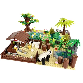 Совместим с LEGO MOC Маленький поросенок Куриное гнездо Коровник Панда Бамбуковый лес Крокодил Маленькая зерновая ферма Строительный блок Сцена Игрушка