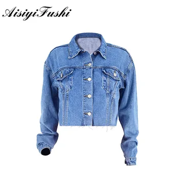 Укороченная джинсовая куртка в стиле бойфренда AISIYIFUSHI, женская летняя синяя джинсовая куртка 2023, женские куртки с длинными рукавами, пальто на весну 5