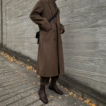 Шерстяное пальто Мужская длинная осенне-зимняя утолщенная корейская версия свободного модного повседневного британского тренча