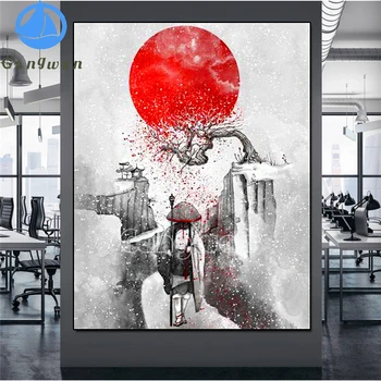 Японский самурай Алмазная живопись 5d Вишневые цветы Вышивка Стразами Подарок для домашнего декора Наборы для вышивания крестиком ручной работы 5d Сделай сам